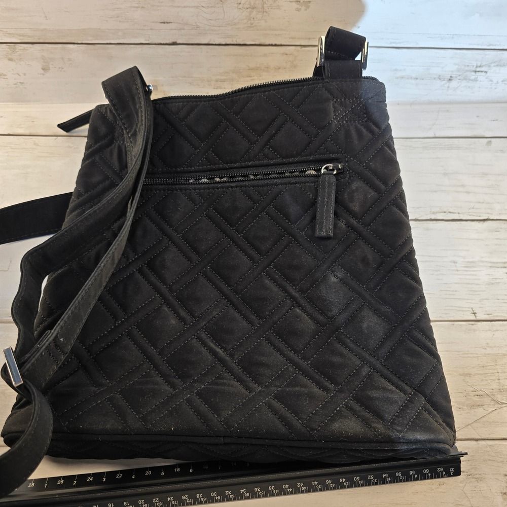 Vera‎ Bradley Black Quilted Microfiber Crossbody Bag Adjustable Strap Zip Pocket - Picture 6 of 7